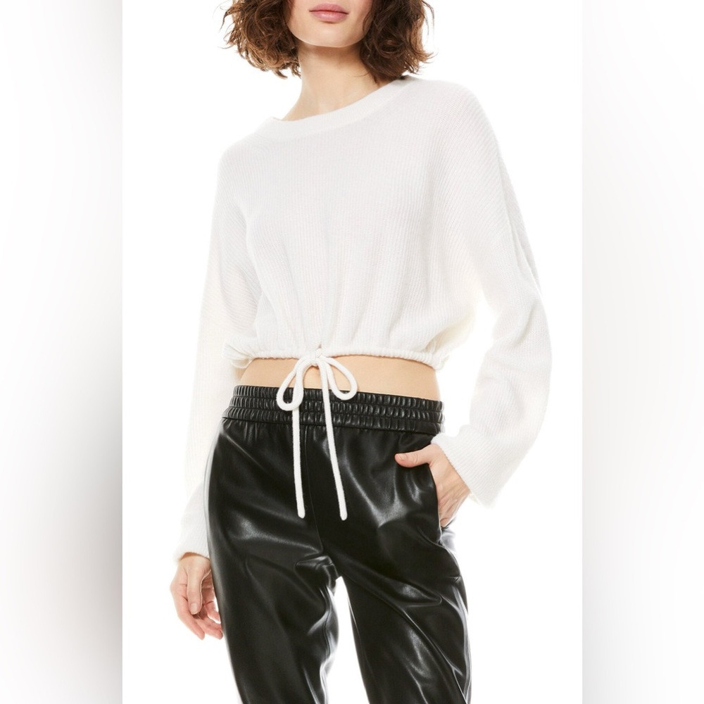 NWT Alice Olivia Corvina Blouson Sleeve Cashmere Blend Crop Sweater Soft White